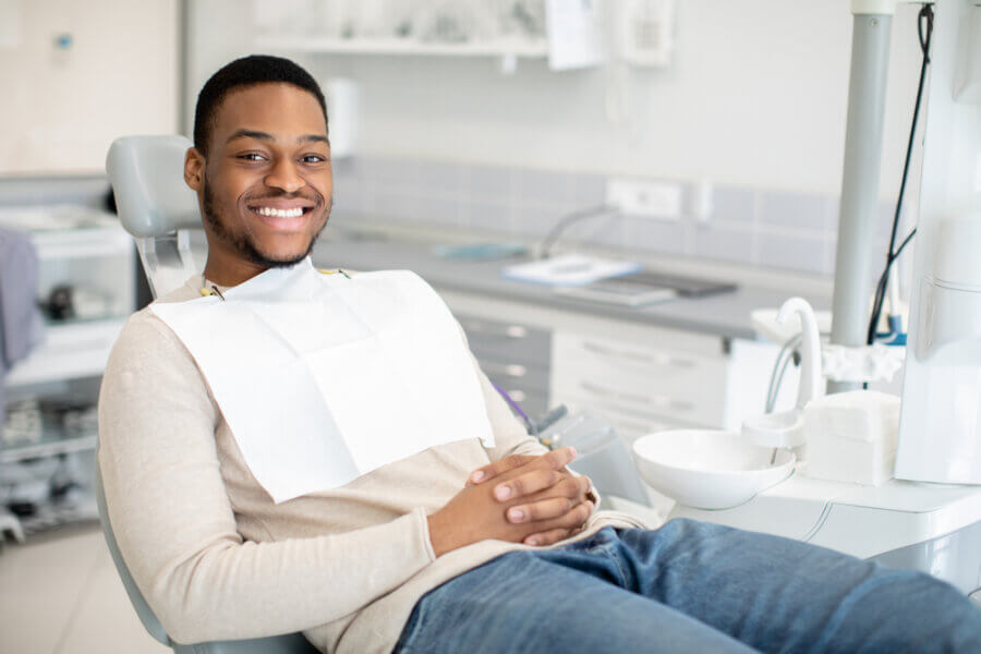 Man in dentist chair ready for an ozone treatment