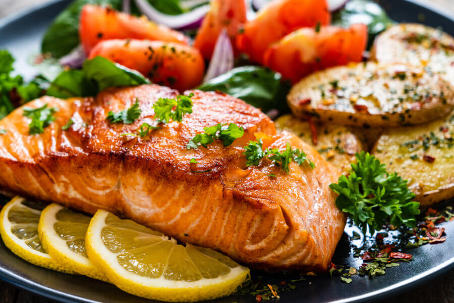Cooked salmon fish with possible heavy metal toxicity