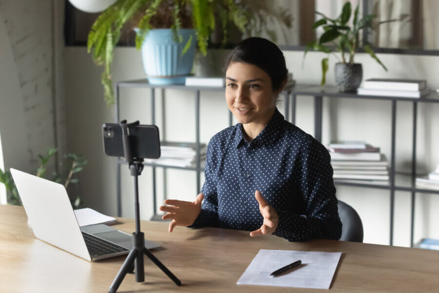 Therapist films video of herself to market counseling services.