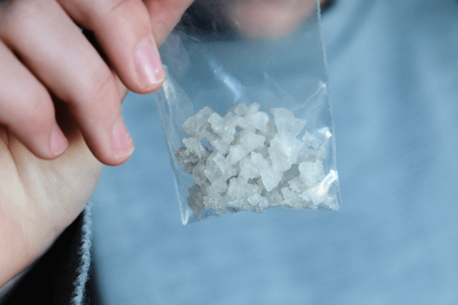 Bag of meth held by addict