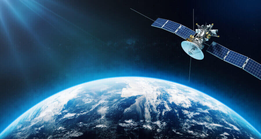 Satellite orbiting earth and sending data