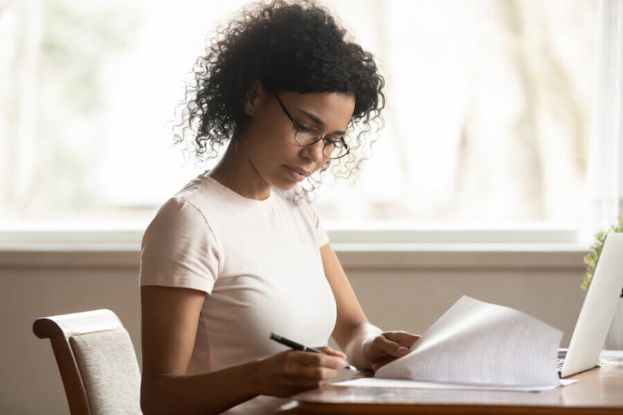 Medical social worker doing paperwork