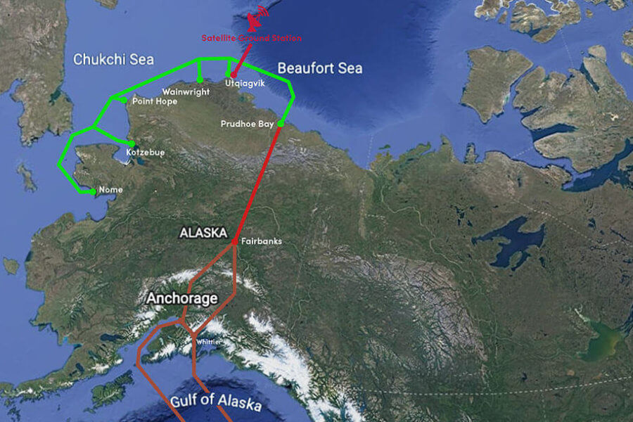 Map of the cable landing stations in the arctic